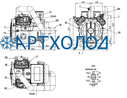 Двухступенчатый компрессор 2Z20-72.36Y (R-404A, R-507, R-134a, R-407C LBP) Frascold Двухступенчатый компрессор 2Z20-72.36Y (R-404A, R-507, R-134a, R-407C LBP) Frascold