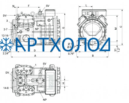 Компрессор Q7-25.1Y (R-404A, R-507, R-134a, R-407C MBP) Frascold